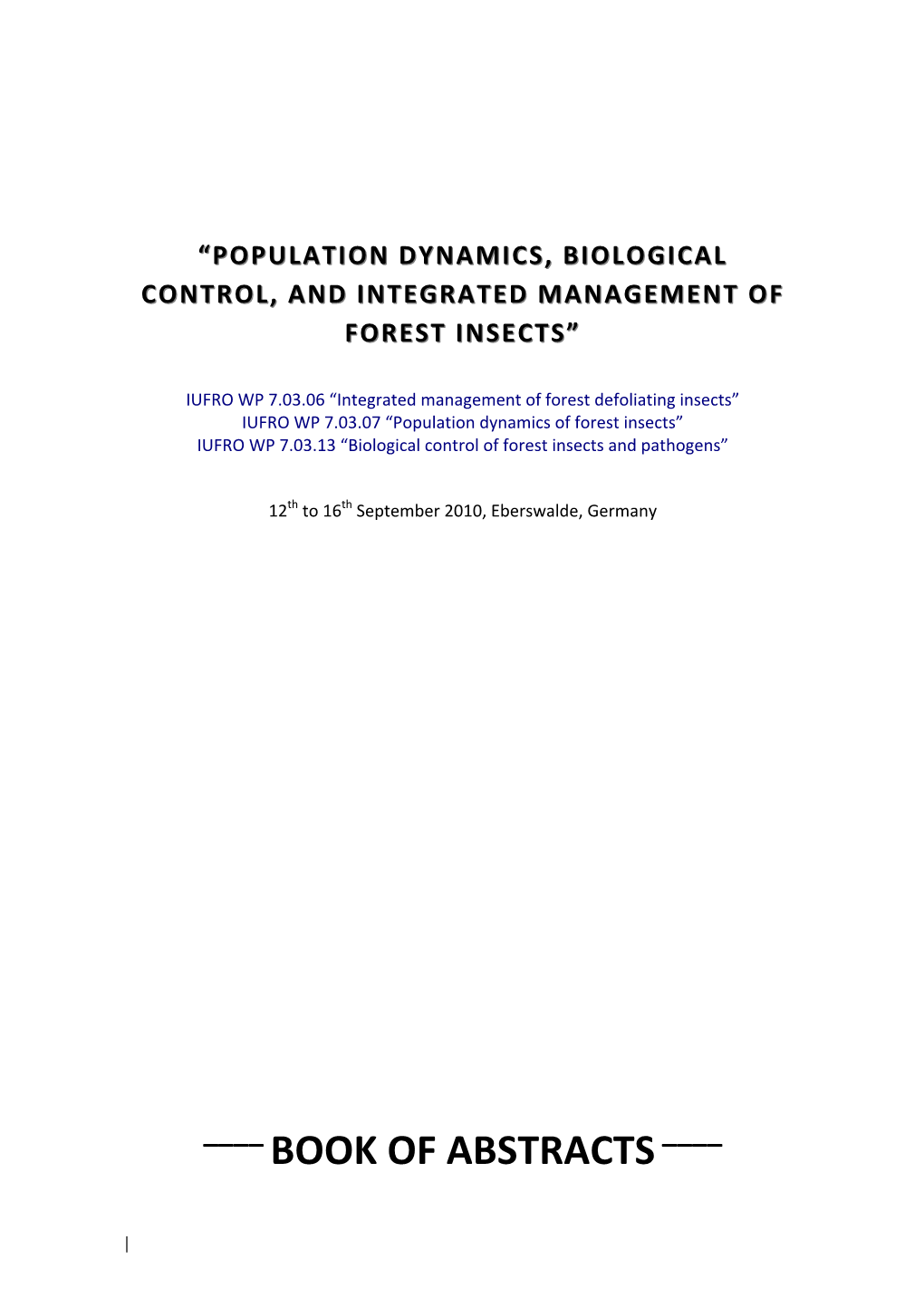 IUFRO Meeting 2010 Eberswalde Book Abstracts