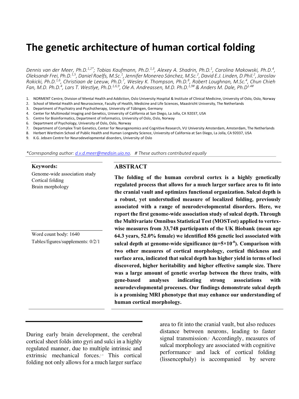 The Genetic Architecture of Human Cortical Folding