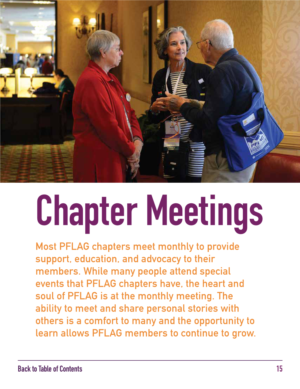 Most PFLAG Chapters Meet Monthly to Provide Support, Education, and Advocacy to Their Members