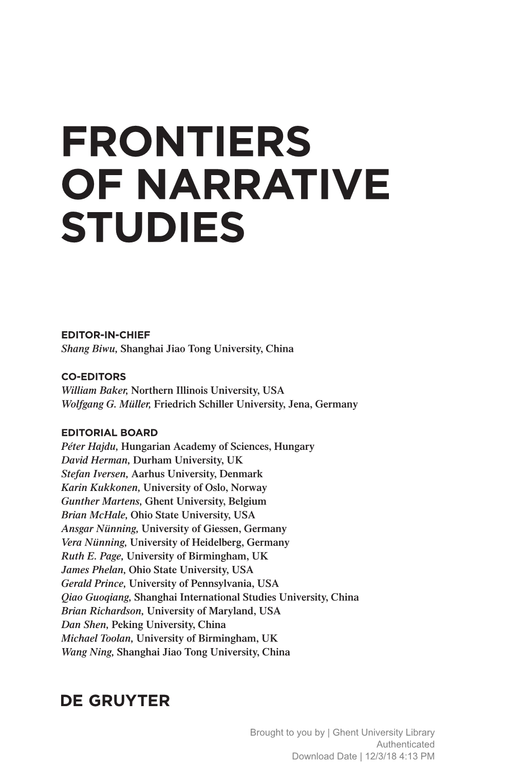 Frontiers of Narrative Studies