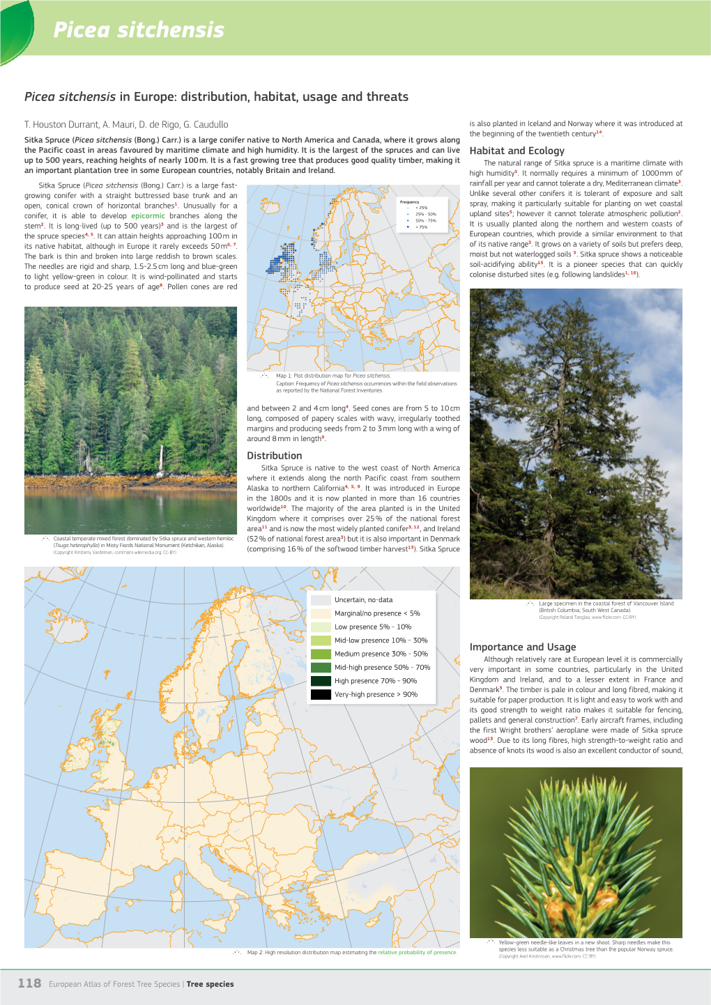 Picea Sitchensis in Europe: Distribution, Habitat, Usage and Threats