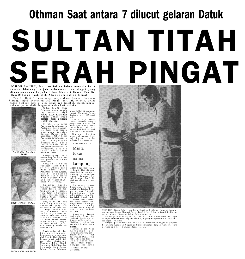 Sultan Titah Serah Pingat