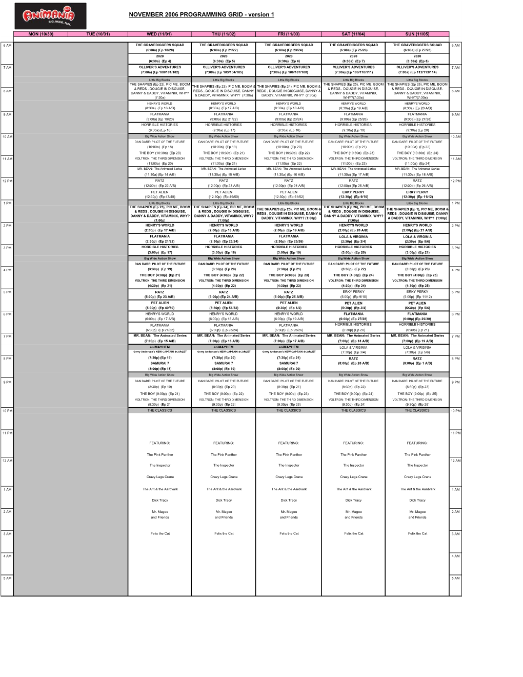 NOVEMBER 2006 PROGRAMMING GRID - Version 1