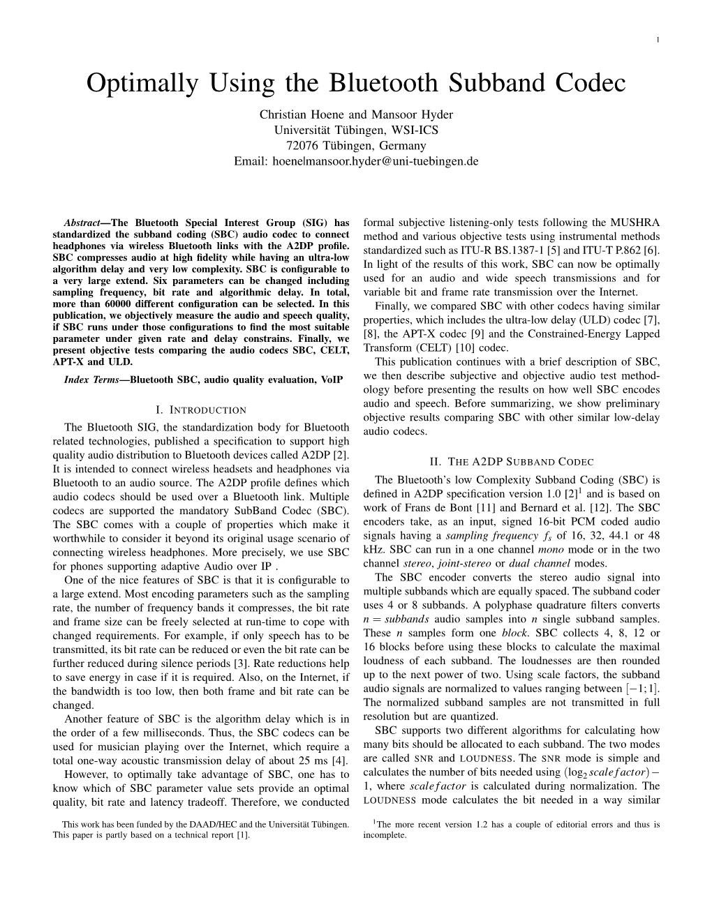 Optimally Using the Bluetooth Subband Codec