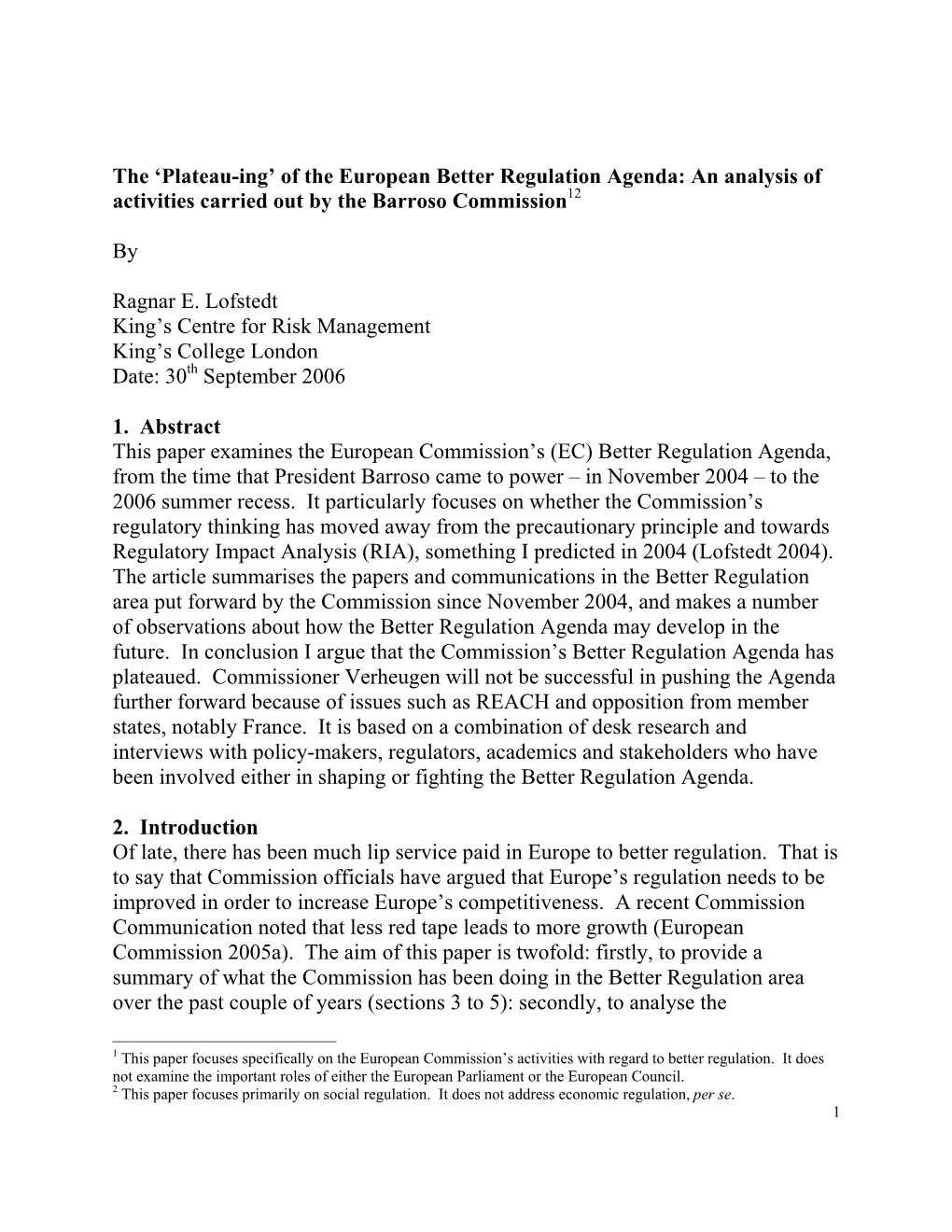 'Plateau-Ing' of the European Better Regulation Agenda