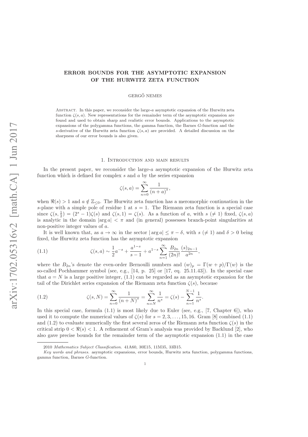 Error Bounds for the Asymptotic Expansion of the Hurwitz Zeta Function