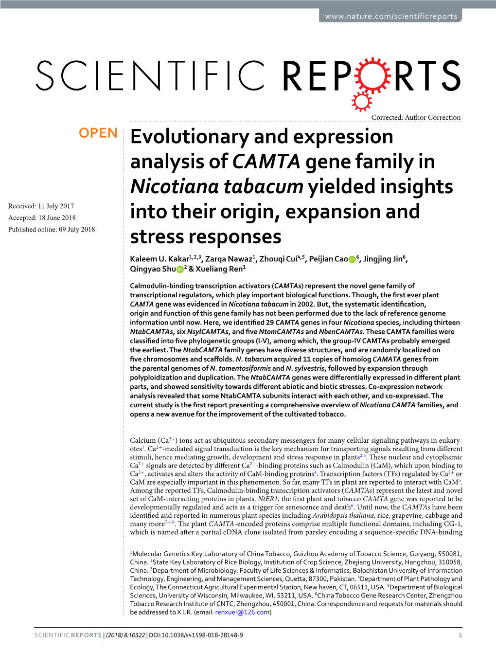 Evolutionary and Expression Analysis of CAMTA Gene Family in Nicotiana