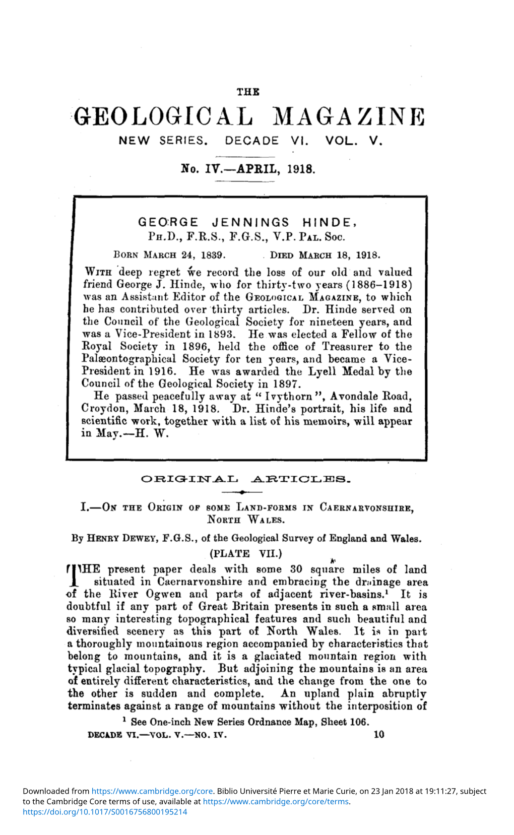 I.—On the Origin of Some Land-Forms in Caernarvonshire, North Wales