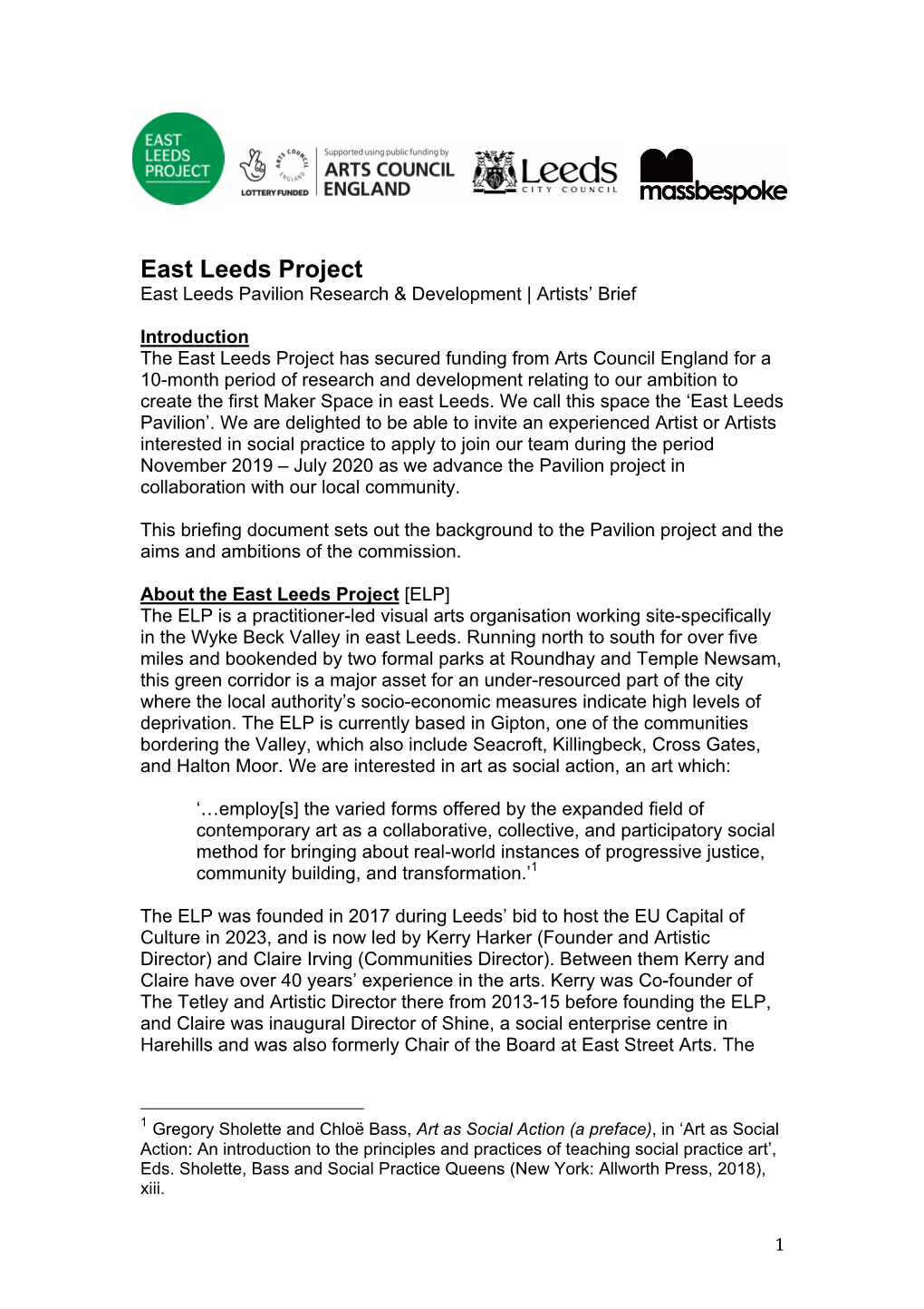 East Leeds Project Artists Brief Sept 2019