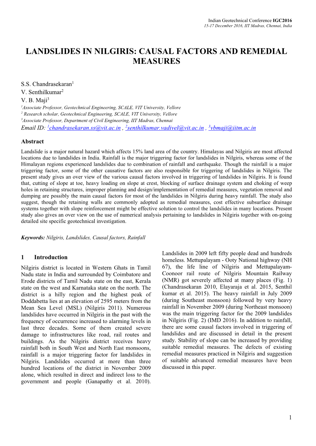 Landslides in Nilgiris: Causal Factors and Remedial Measures