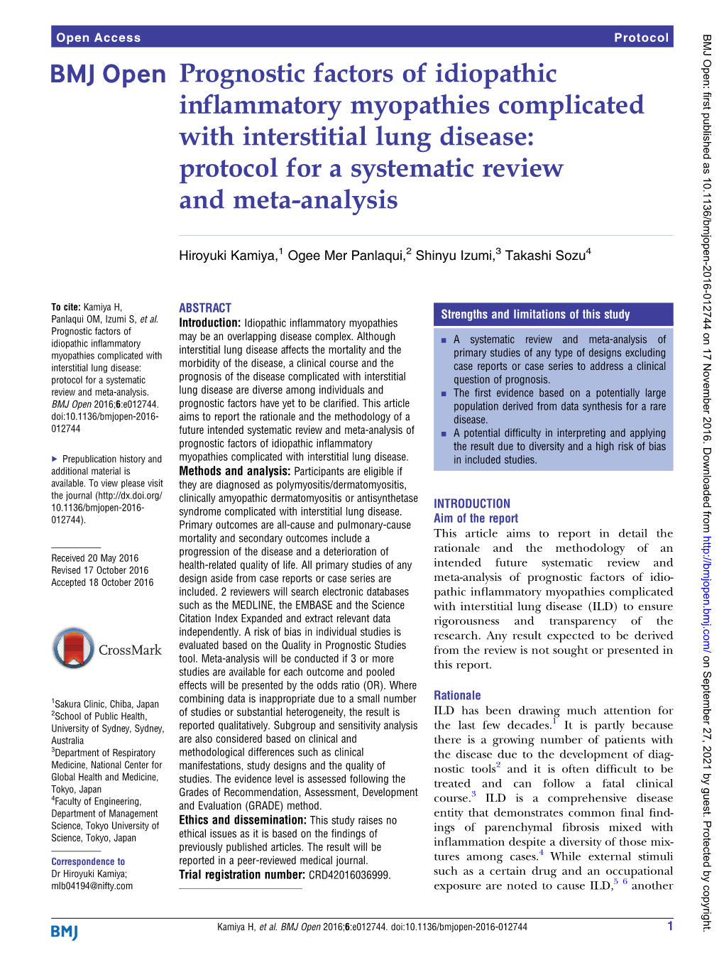 Prognostic Factors of Idiopathic Inflammatory