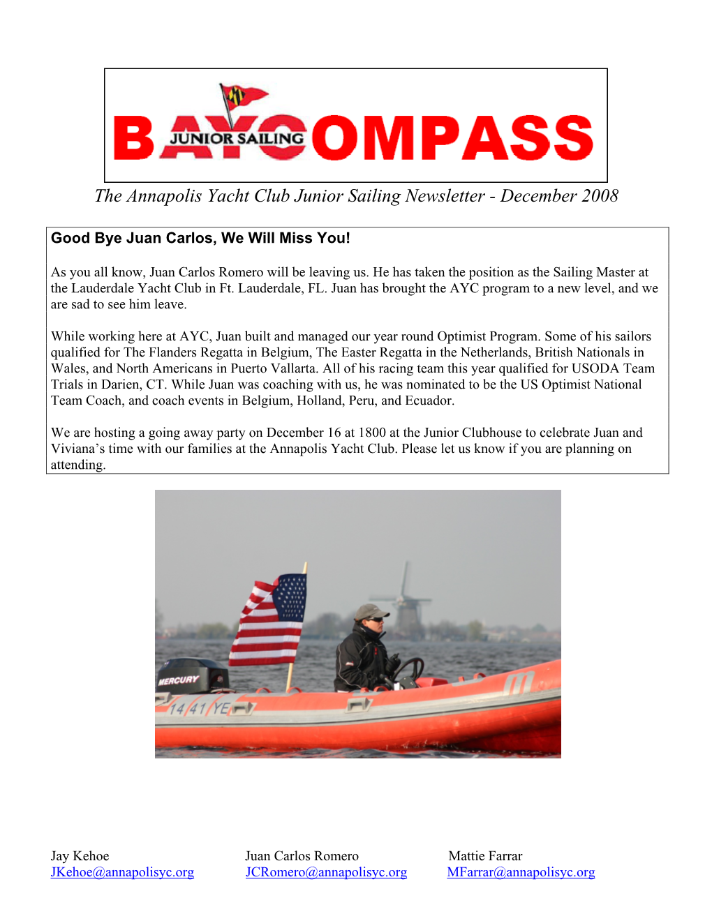 The Annapolis Yacht Club Junior Sailing Newsletter - December 2008