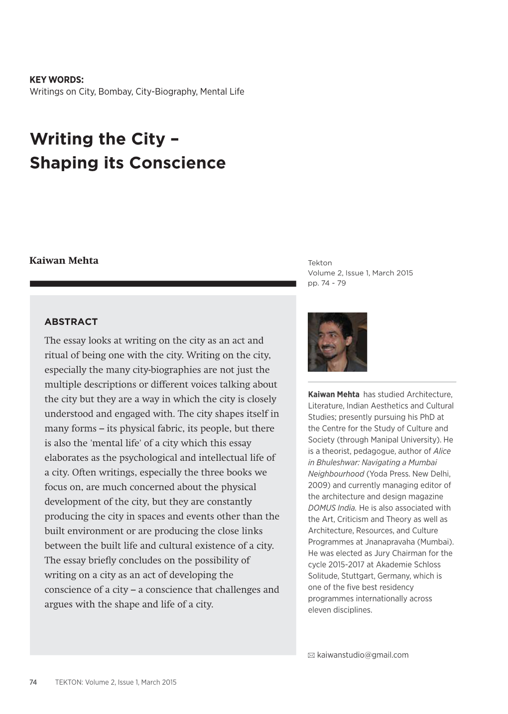 Writing the City – Shaping Its Conscience