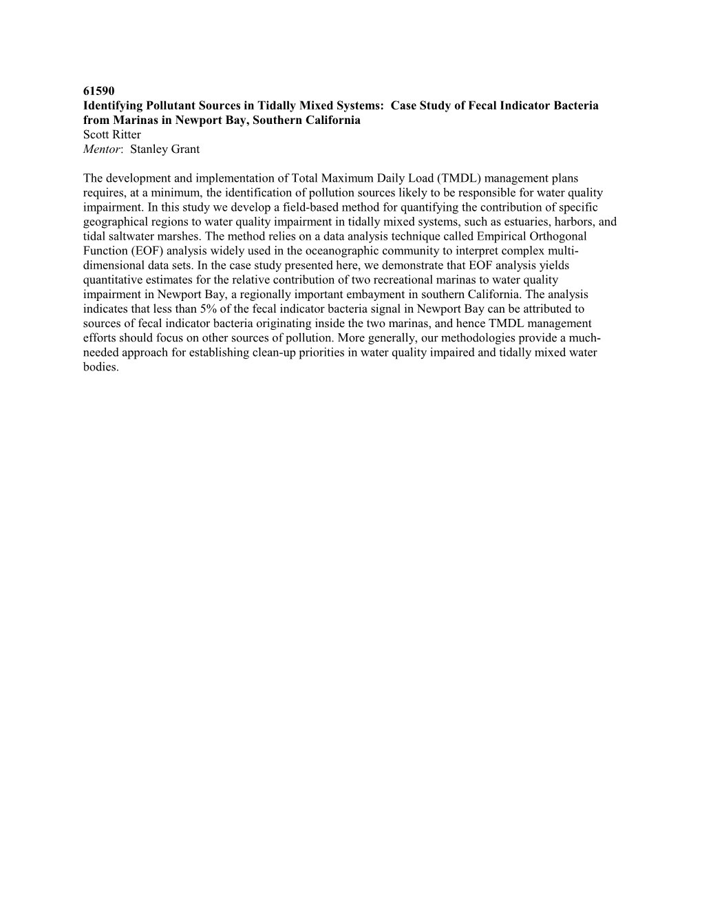 Identifying Pollutant Sources in Tidally Mixed Systems: Case Study of Fecal Indicator Bacteria