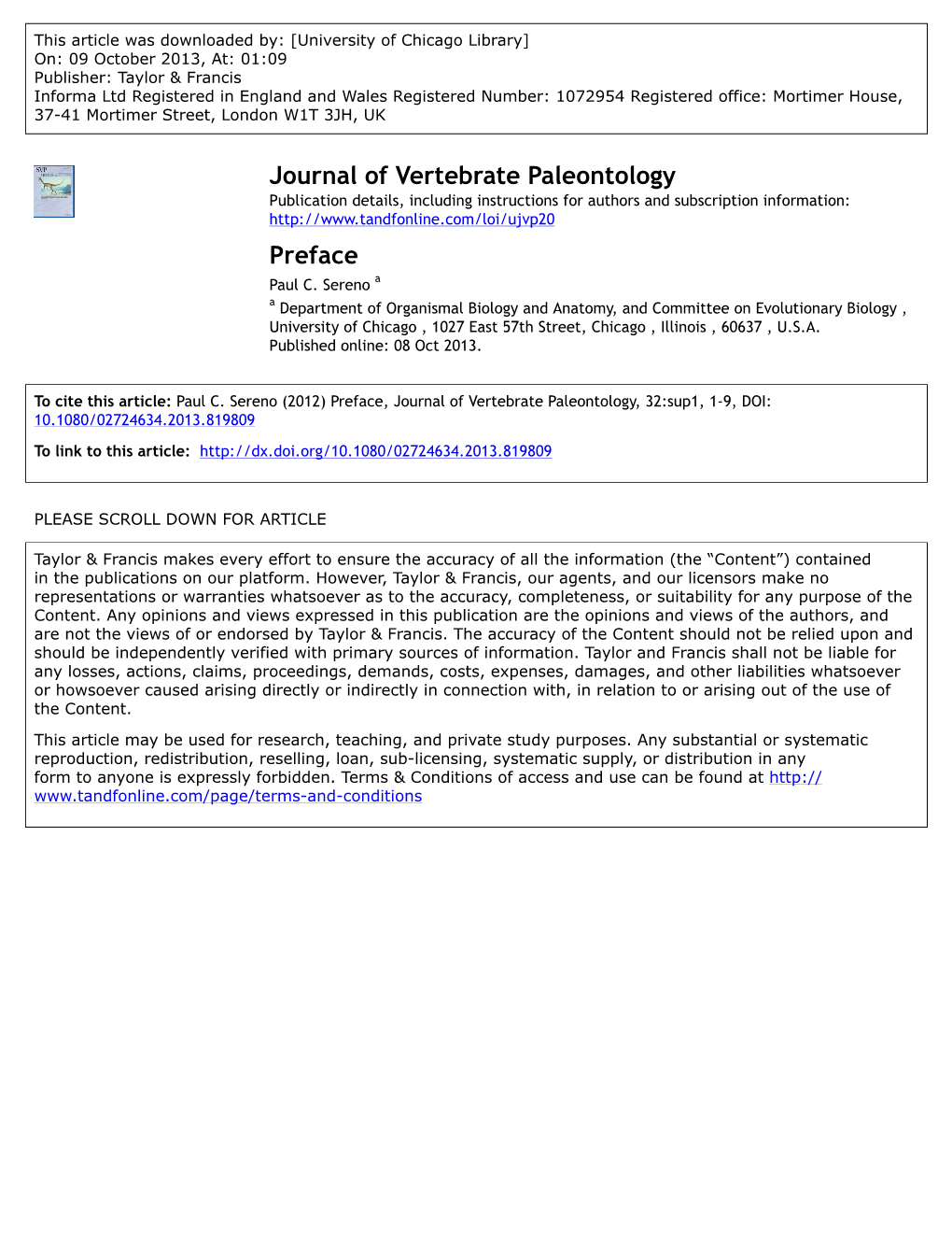 Journal of Vertebrate Paleontology Preface