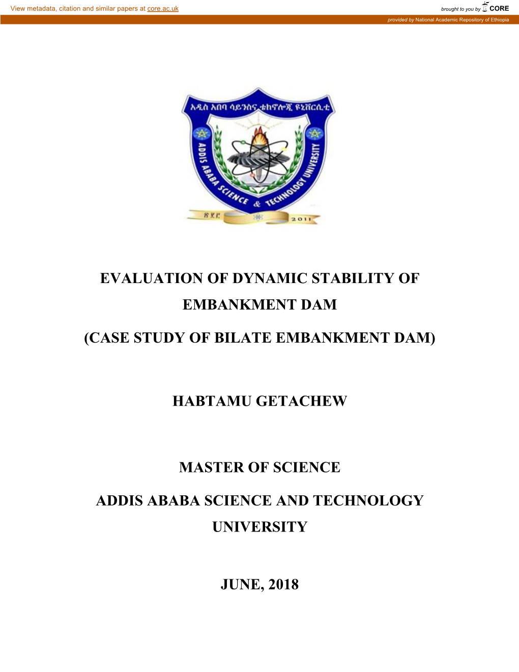 Evaluation of Dynamic Stability of Embankment Dam