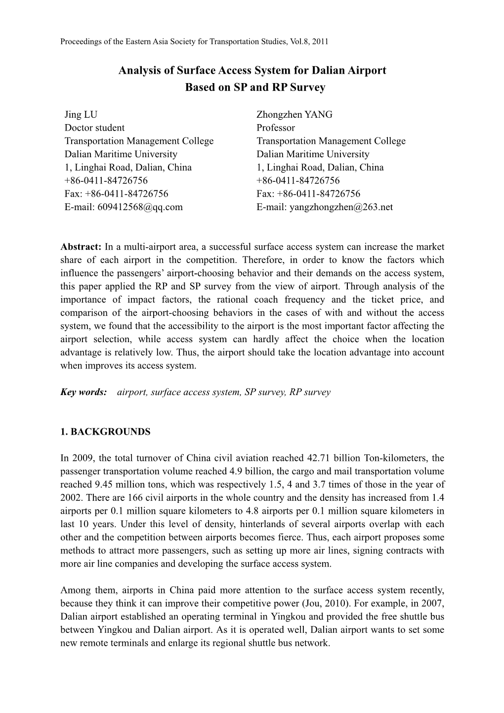 Analysis of Surface Access System for Dalian Airport Based on SP and RP Survey