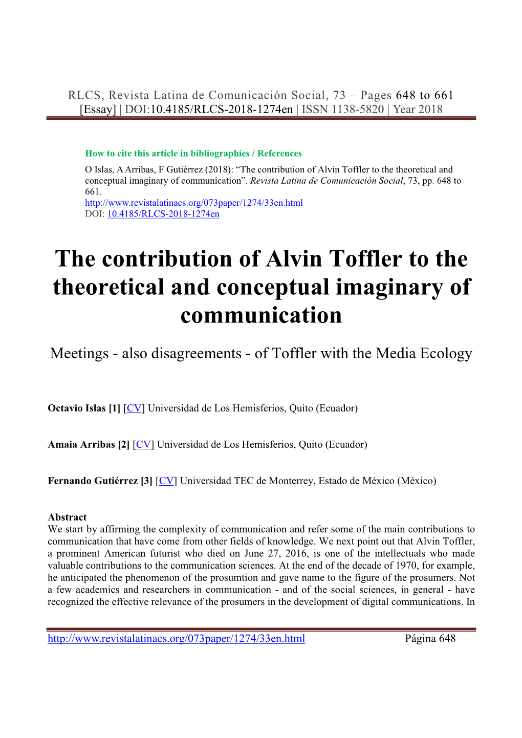 The Contribution of Alvin Toffler to the Theoretical and Conceptual Imaginary of Communication”