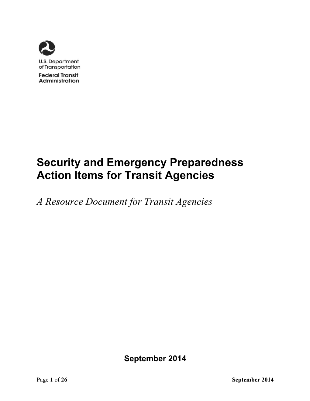 Security and Emergency Preparedness Action Items for Transit Agencies