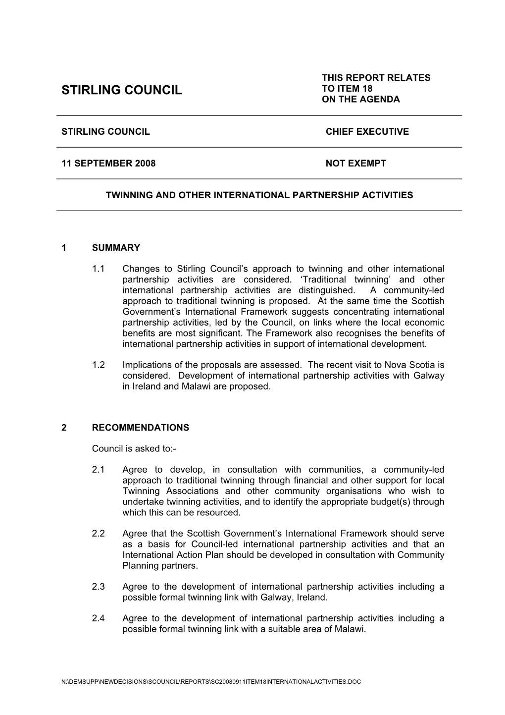 Twinning and Other International Partnership Activities