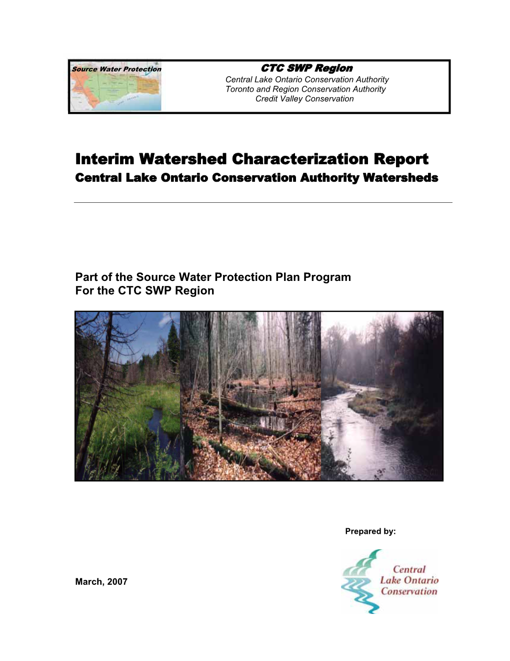 Interim Watershed Characterization Report Central Lake Ontario Conservation Authority Watersheds