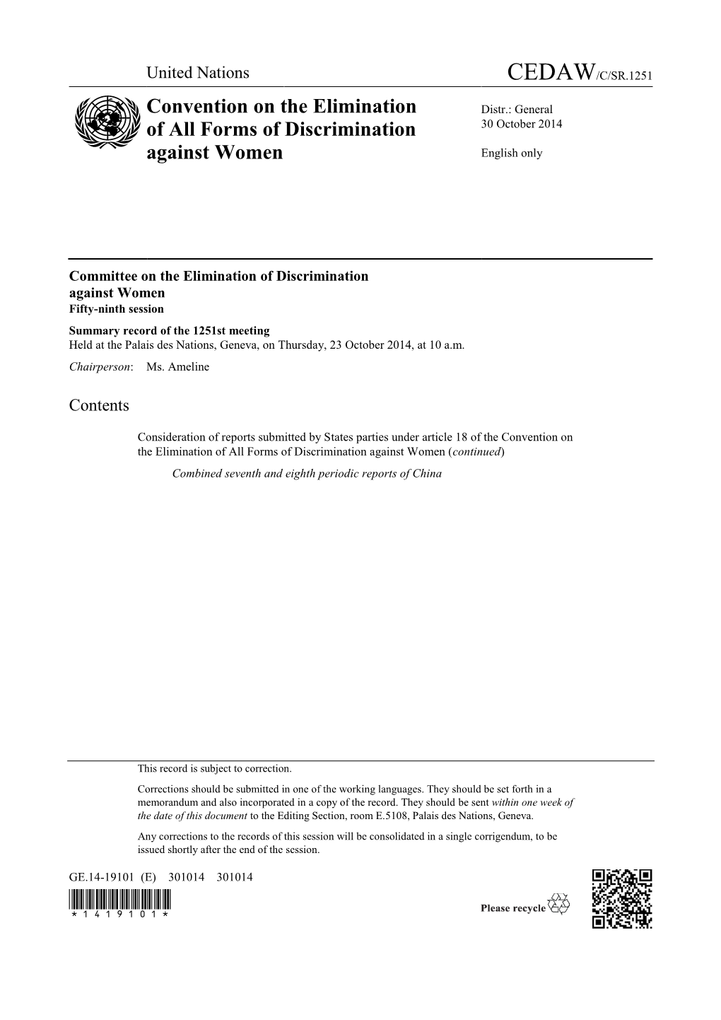 Convention on the Elimination of All Forms of Discrimination Against Women (Continued) Combined Seventh and Eighth Periodic Reports of China