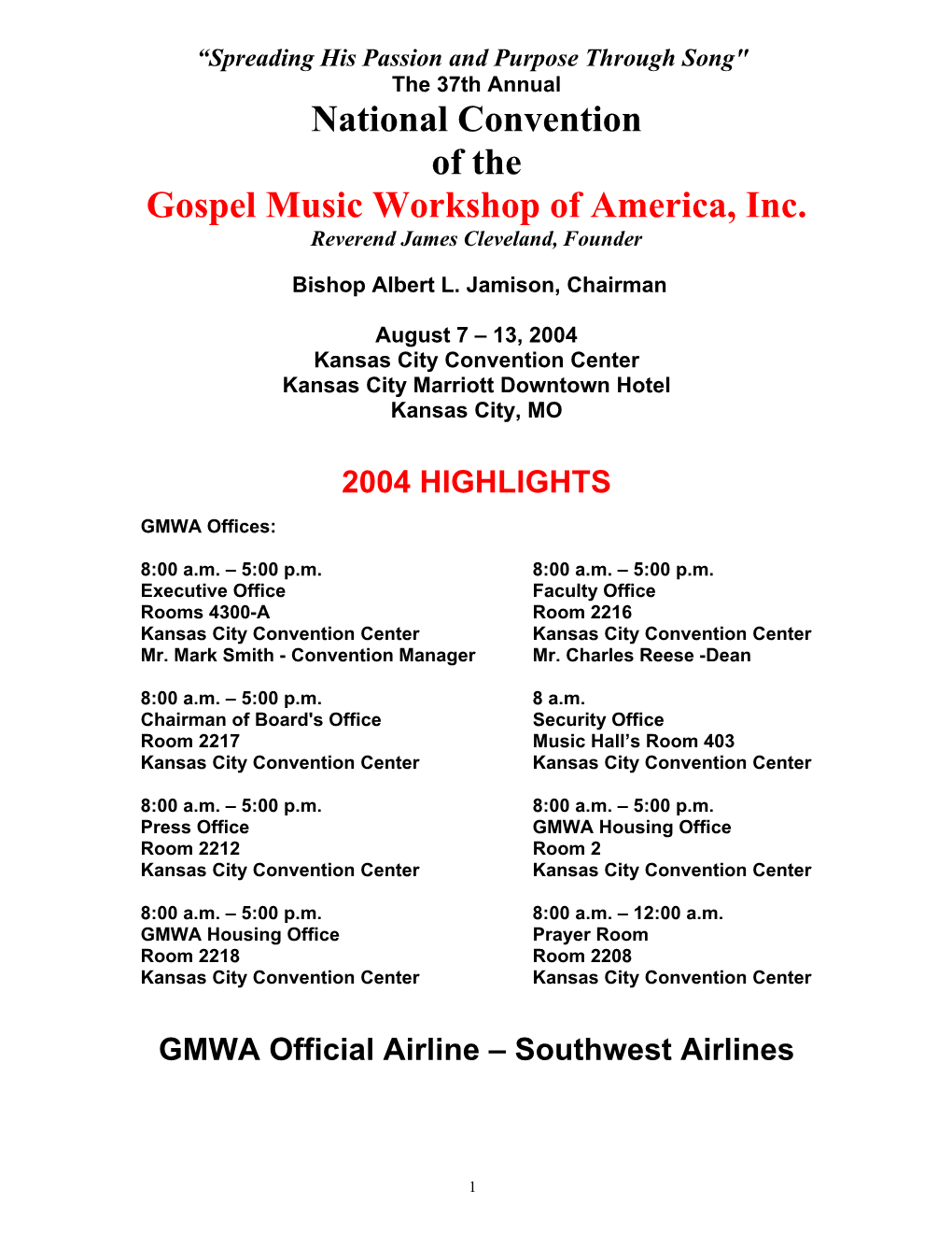 GMWA Schedule 2004