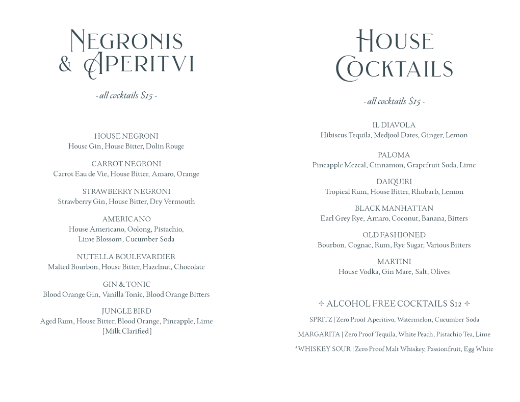 Negronis & Aperitvi House Cocktails