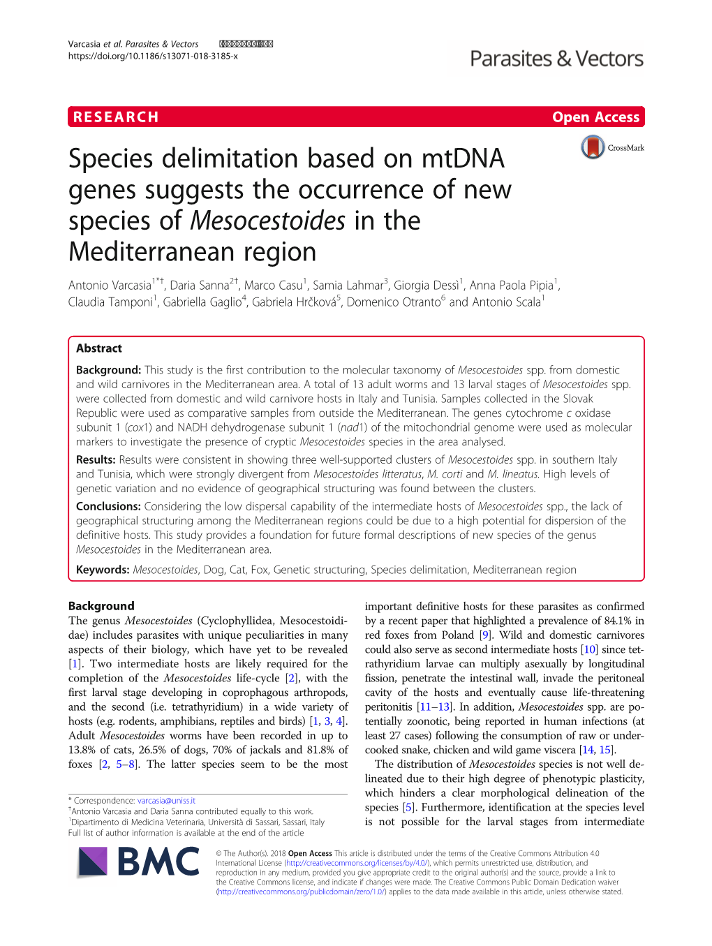 Species Delimitation Based on Mtdna Genes Suggests the Occurrence Of