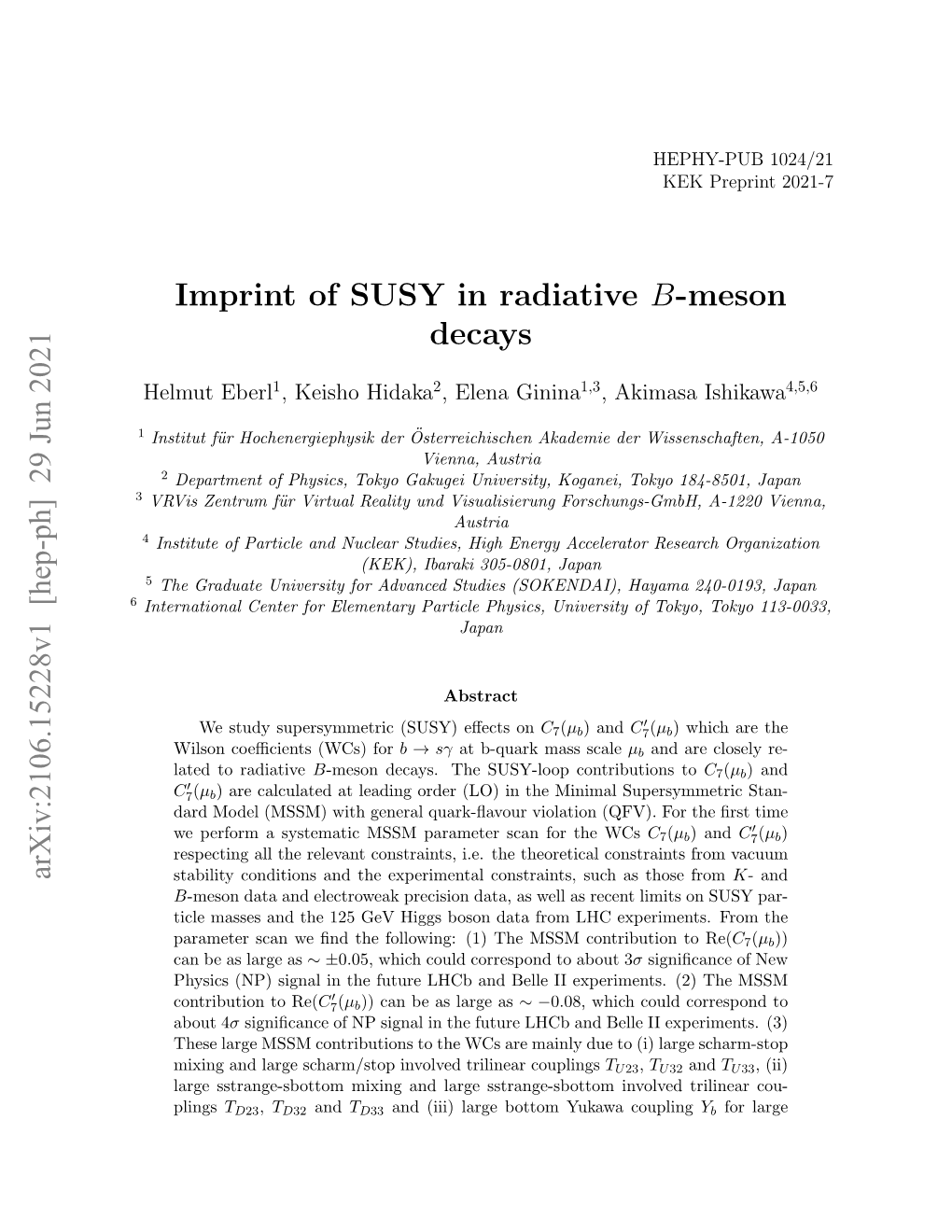 Imprint of SUSY in Radiative B-Meson Decays Arxiv:2106.15228V1