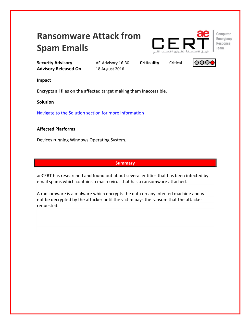 Ransomware Attack from Spam Emails