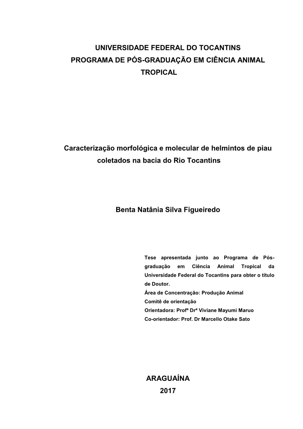 Universidade Federal Do Tocantins Programa De Pós-Graduação Em Ciência Animal Tropical