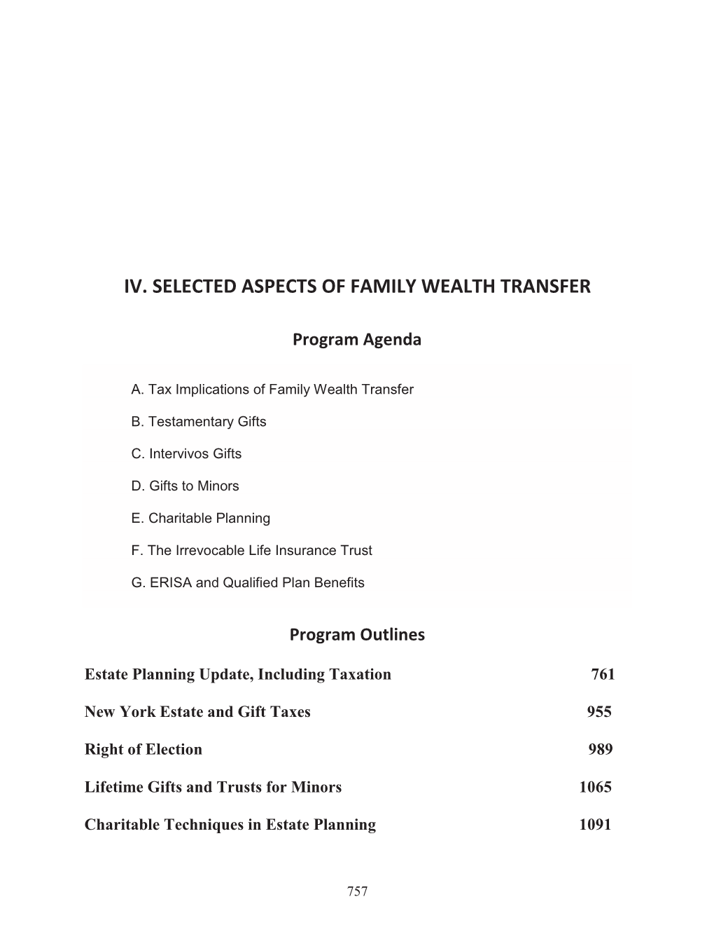 Iv. Selected Aspects of Family Wealth Transfer