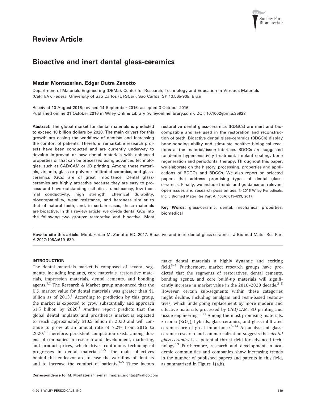 Review Article Bioactive and Inert Dental Glass-Ceramics