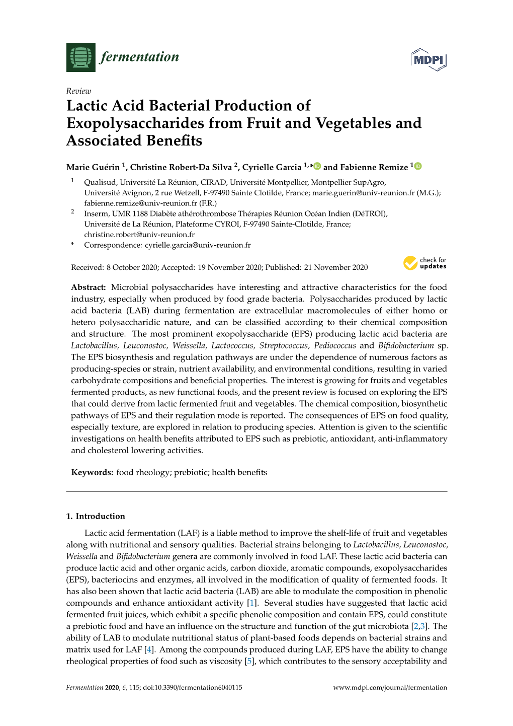 Lactic Acid Bacterial Production of Exopolysaccharides from Fruit and Vegetables and Associated Beneﬁts
