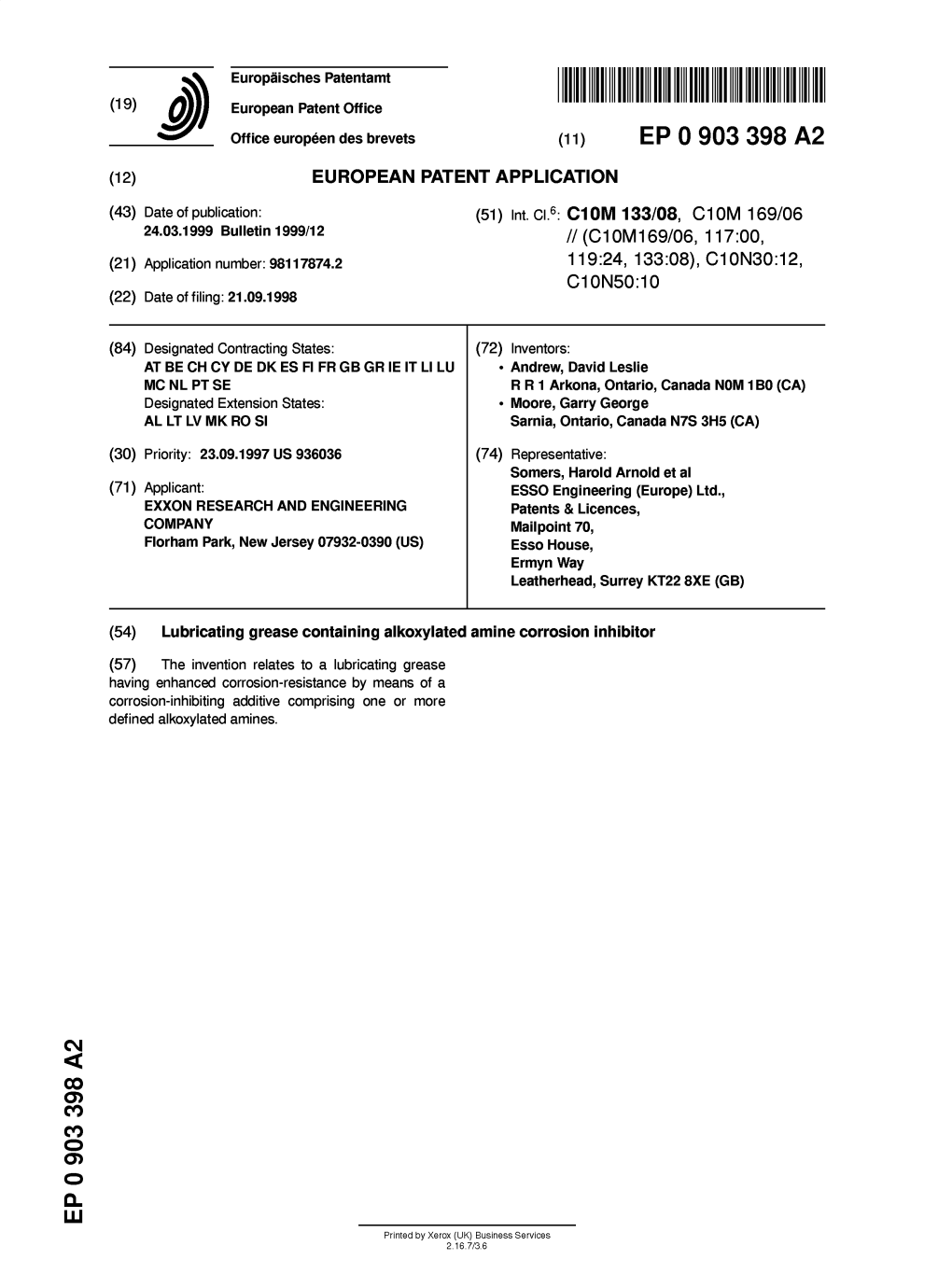 Lubricating Grease Containing Alkoxylated Amine Corrosion Inhibitor