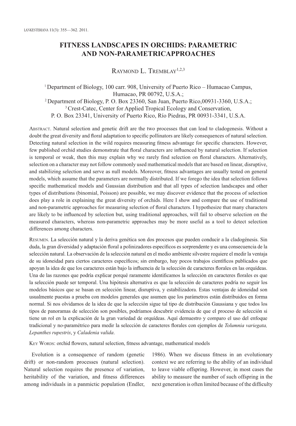 Fitness Landscapes in Orchids: Parametric and Non-Parametricapproaches