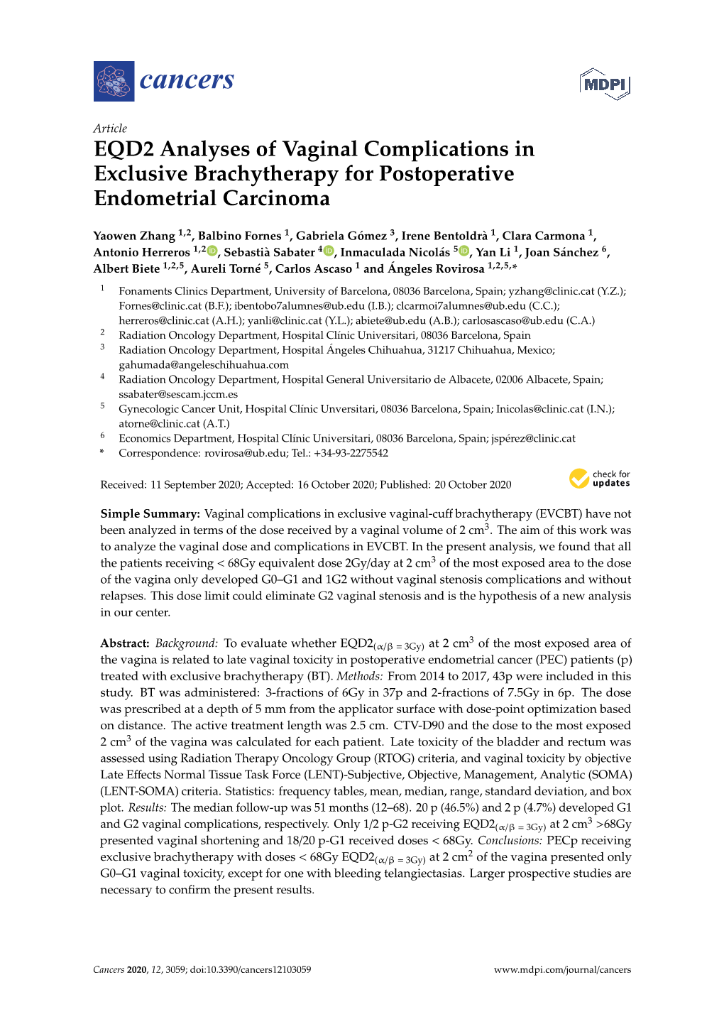 EQD2 Analyses of Vaginal Complications in Exclusive Brachytherapy for Postoperative Endometrial Carcinoma