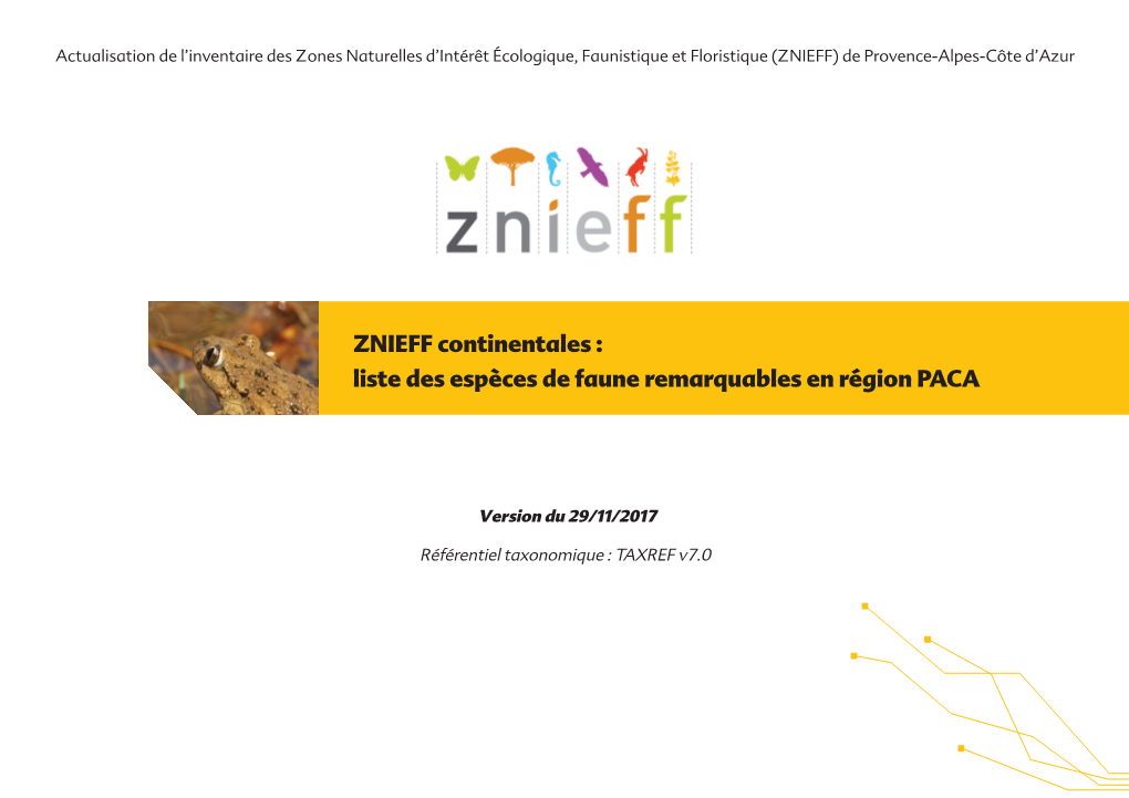ZNIEFF Continentales : Liste Des Espèces De Faune Remarquables En Région PACA