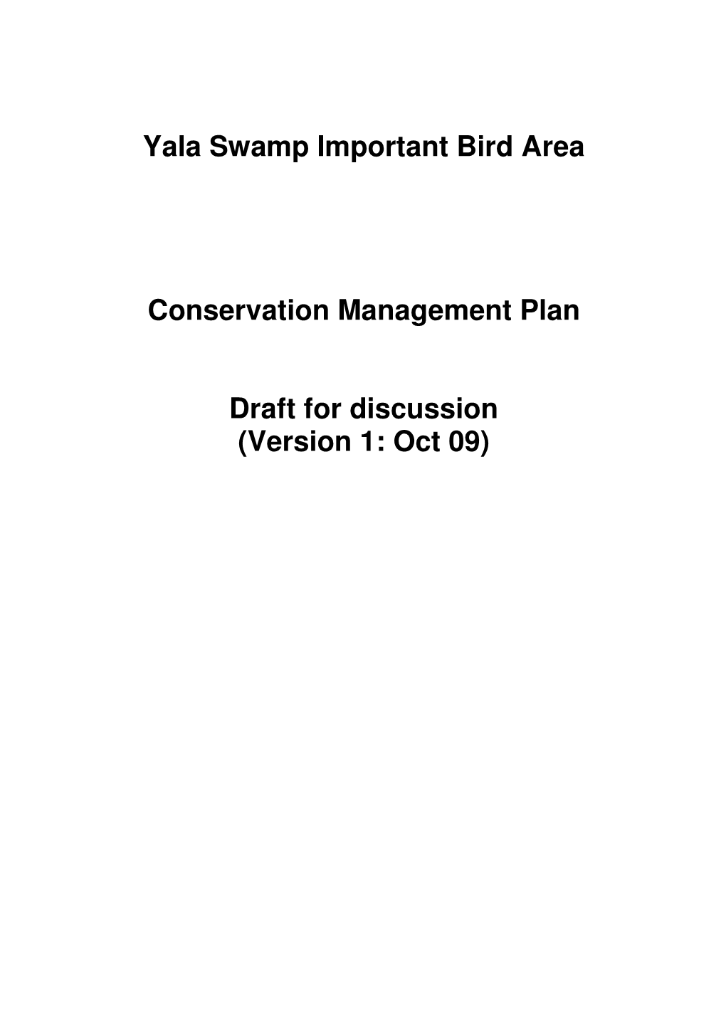 Yala Swamp Important Bird Area Conservation Management Plan