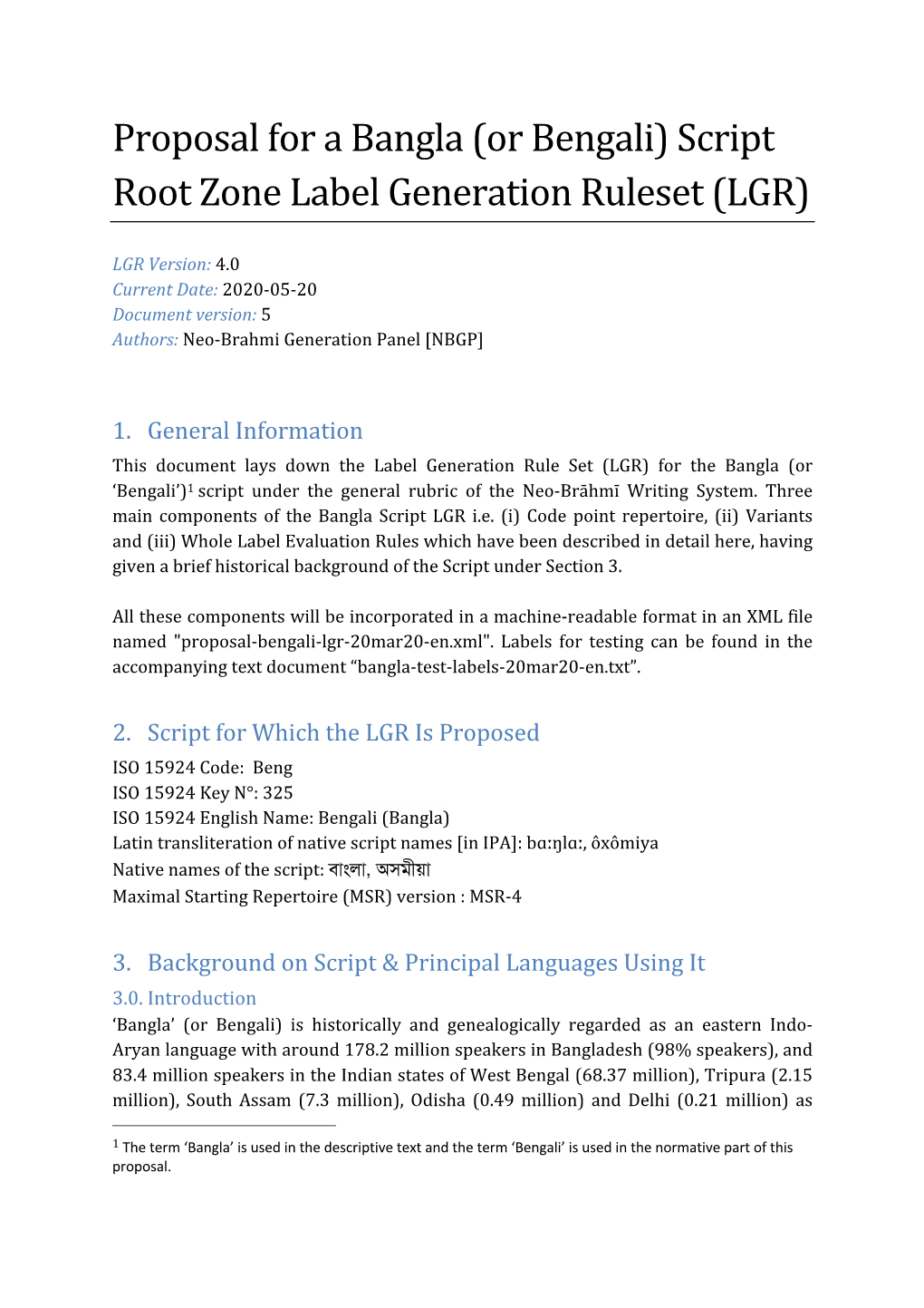 Proposal for a Bangla (Or Bengali) Script Root Zone Label Generation Ruleset (LGR)