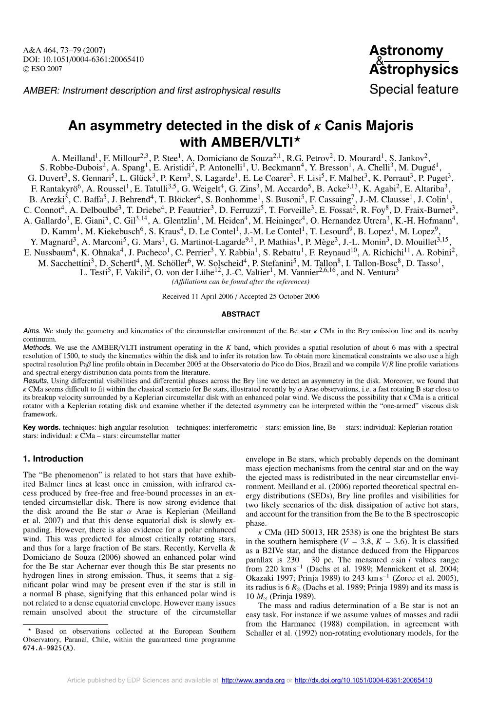 An Asymmetry Detected in the Disk of Κ Canis Majoris with AMBER/VLTI� A