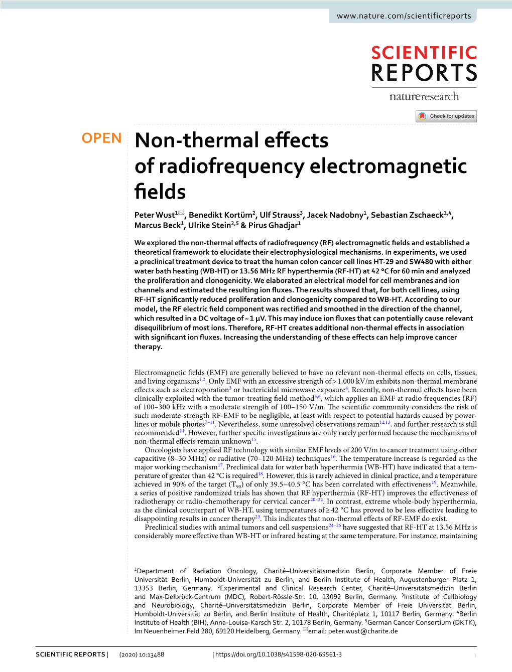 Non-Thermal Effects of Radiofrequency Electromagnetic Fields