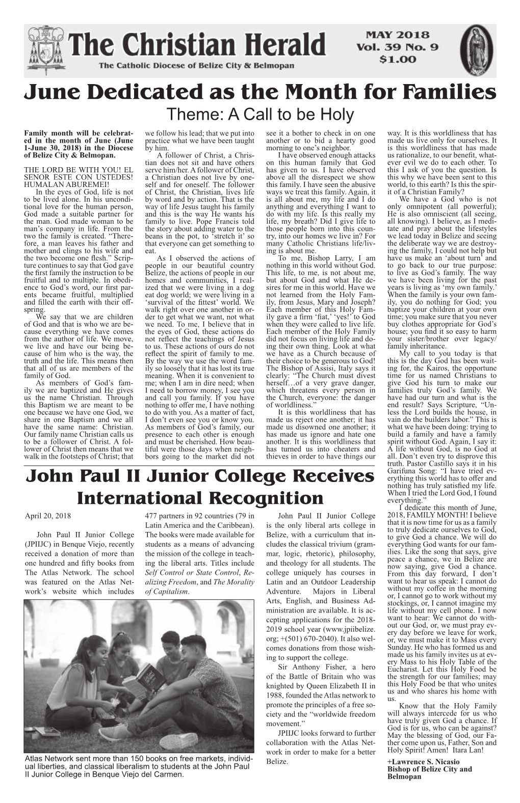 THE CHRISTIAN HERALD May 2018 Page 2 Ad Limina Visit to Rome April 16, 2018