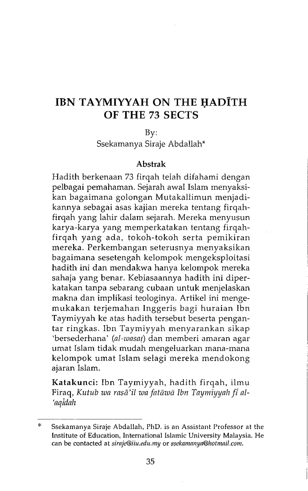 Ibn Taymiyyah on the Hadith of the 73 Sects