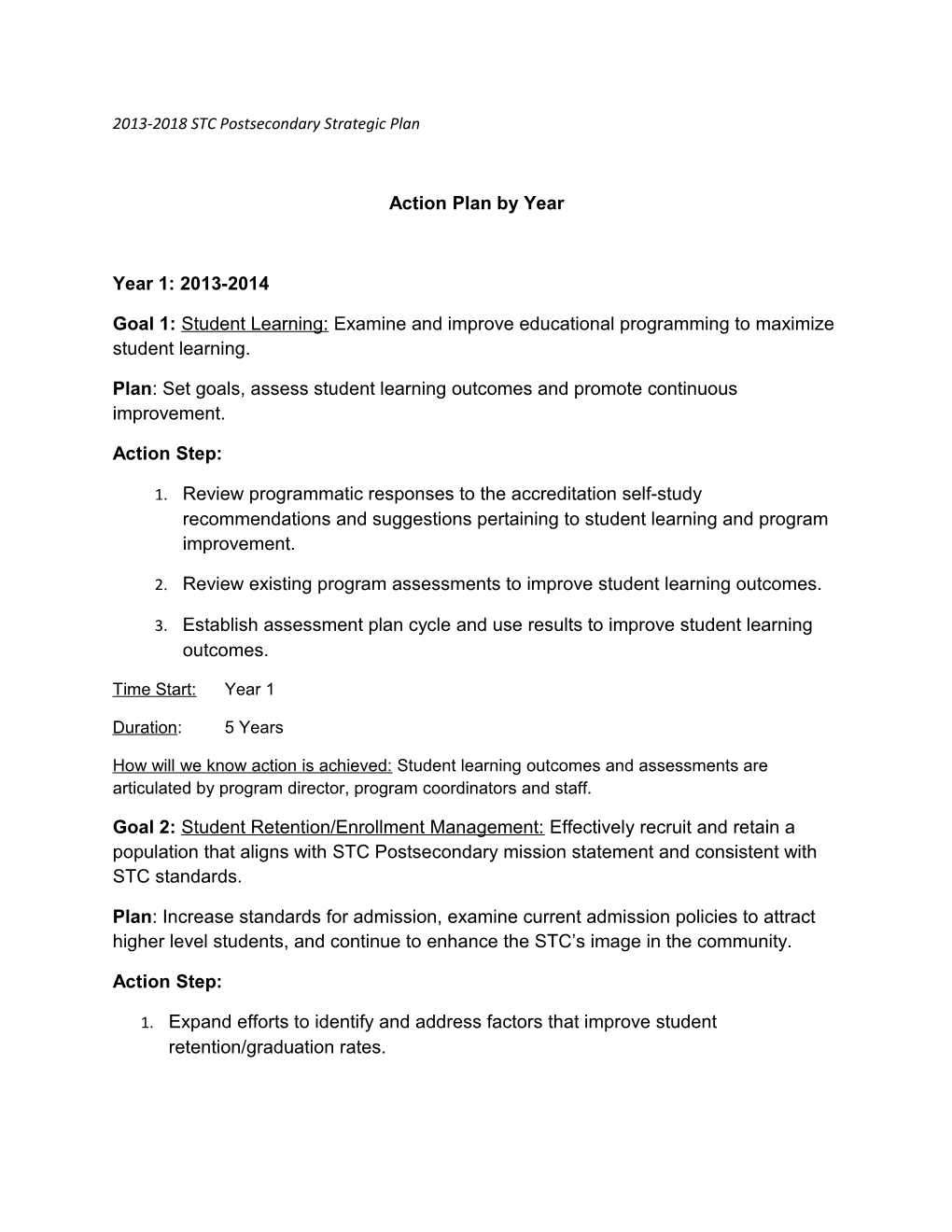 2013-2018 STC Postsecondary Strategic Plan