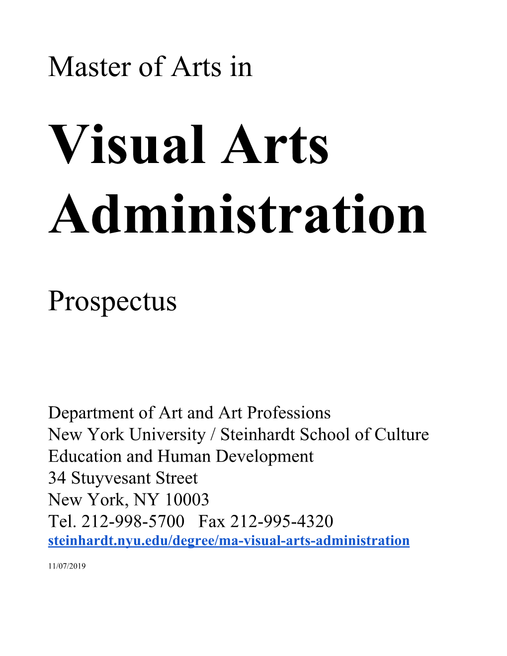 Master of Arts in Prospectus