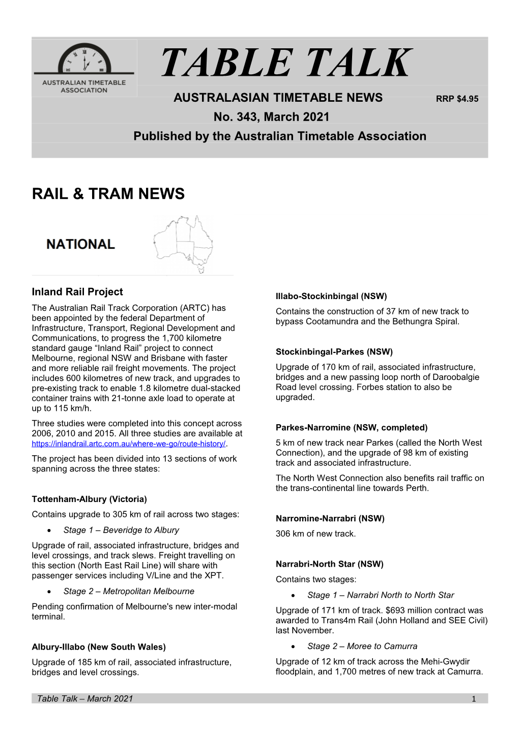 March 2021 Published by the Australian Timetable Association