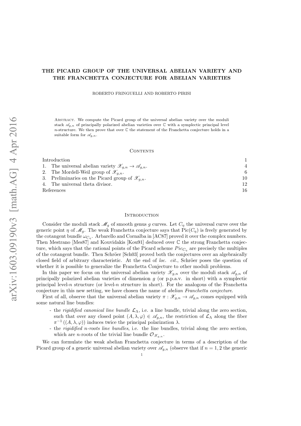 The Picard Group of the Universal Abelian Variety and the Franchetta