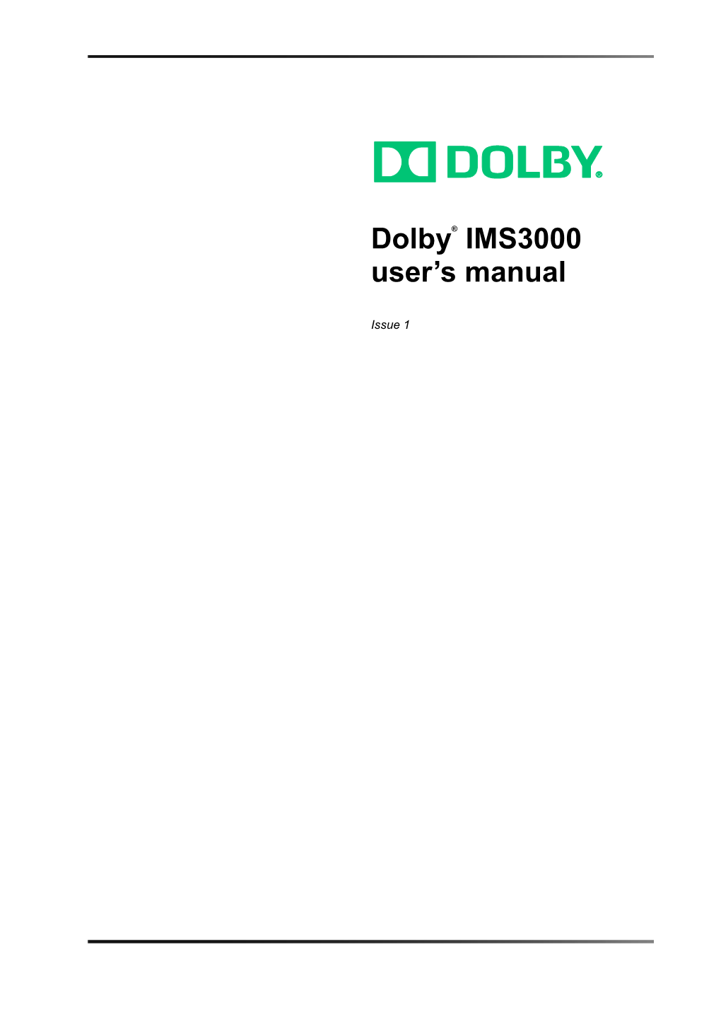 Dolby IMS3000 User's Manual